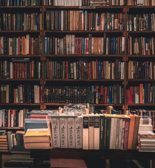 A tranquil library filled with books on wooden shelves, offering a warm, inviting atmosphere.